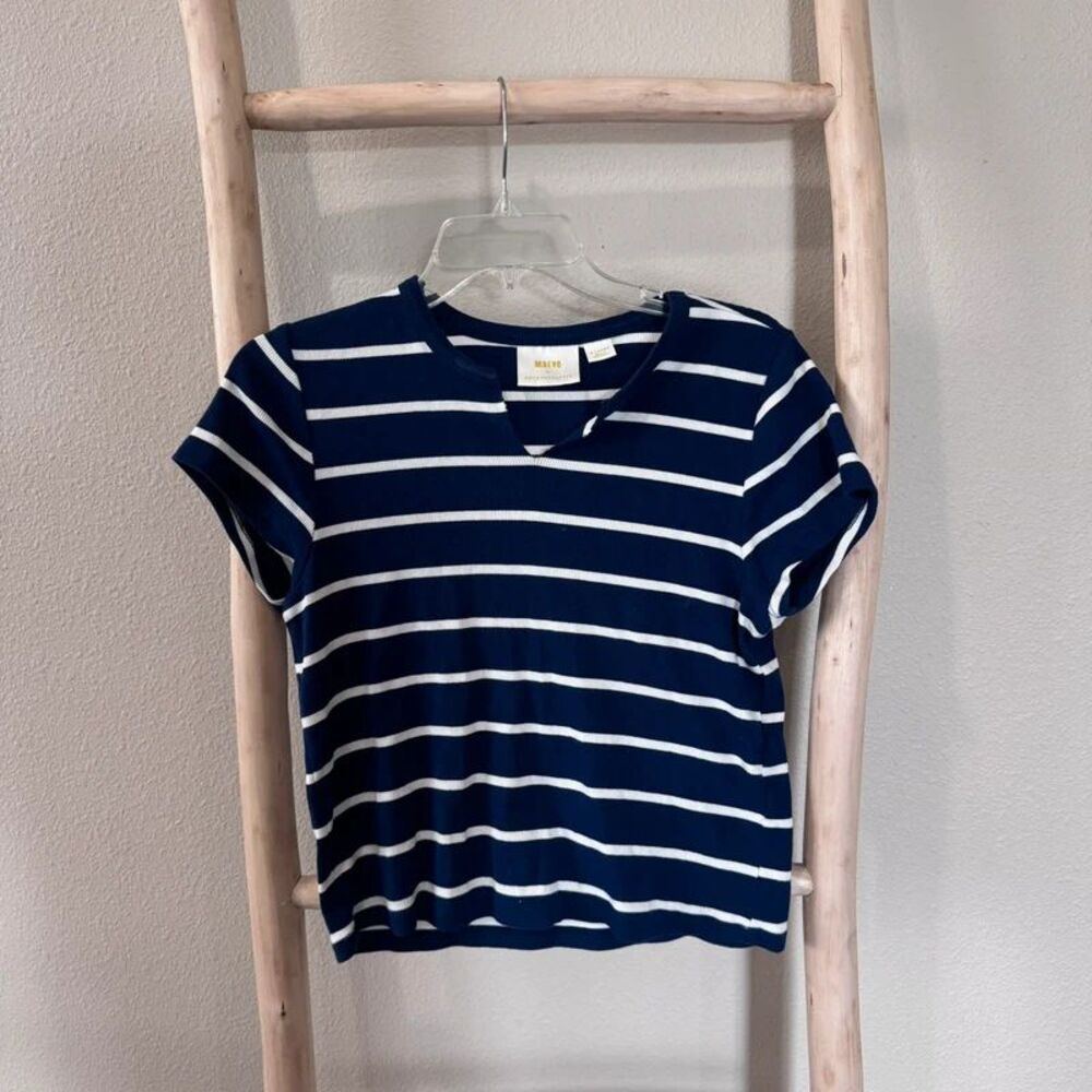 Maeve by Anthropologie Striped Ribbed V-Neck Top